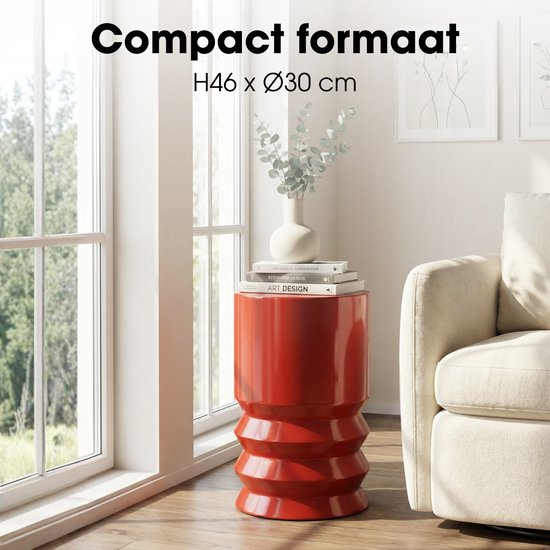 Mica Decorations Mart Beistelltisch – Runder Beistelltisch – Tischchen – Couchtisch – Beistelltisch für das Wohnzimmer – Auch als Pflanzentisch oder Pflanzenständer geeignet – Metall – 46 x 30 cm – Rot