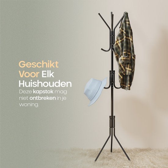 O'DADDY® Garderobenständer Upright - Aufbewahrungsständer - 12 Haken - Freistehender Garderobenständer - Upright Coat Rack - Garderobenständer - Metall - Schwarz