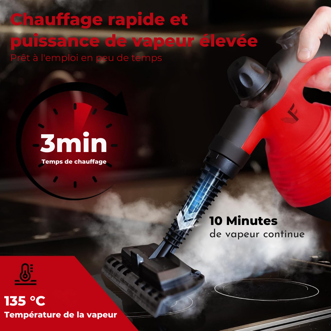 Neighbour's Friend Manueller Dampfreiniger - Mit Dampfregulierung - Inklusive Zubehör - 350ml Tank - Rot