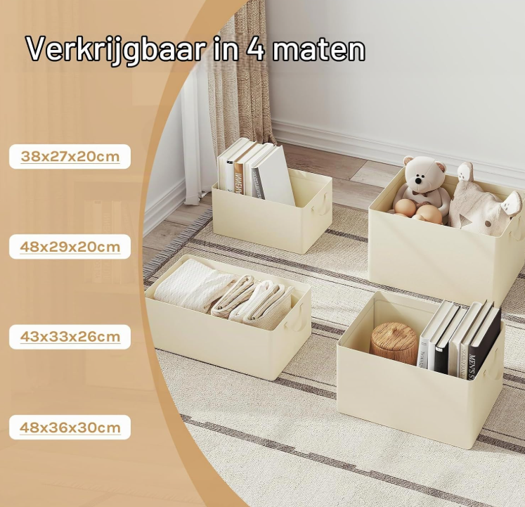 WOLTU Aufbewahrungsbox mit Deckel – Creme – 38 x 27 x 20 cm – Zusammenklappbar, 20 Liter