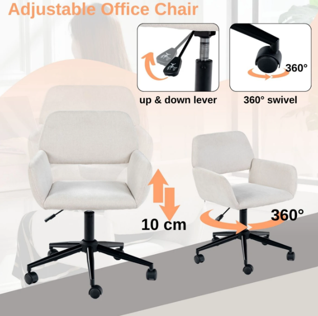Urban Meuble Kinderschreibtischstuhl aus Stoff – Beige – 57,5 x 58 x 84,5 cm – höhenverstellbar