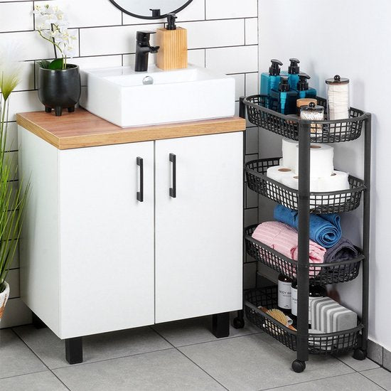Excellent Houseware Küchenwagen Schwarz – 4-stöckiges Aufbewahrungssystem – 46,5 x 26 x 80 cm