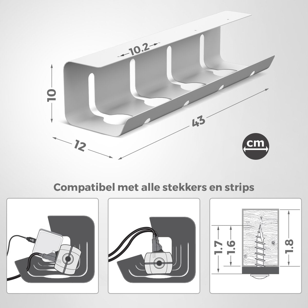 Stilemo Cable Tray Desk - Kabelhalter 43 CM - Kabelorganisator 5 KG Tragfähigkeit - Weiß