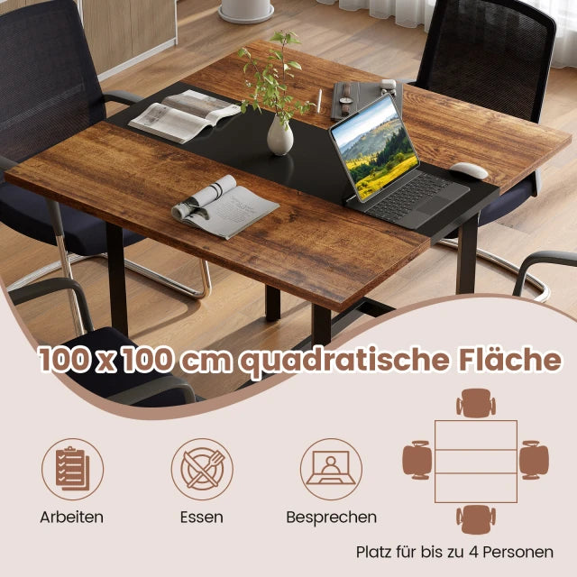 Coast-Konferenztisch Rustikal Braun/Schwarz – Quadratischer Konferenztisch mit Metallgestell – 100 x 100 x 75 cm
