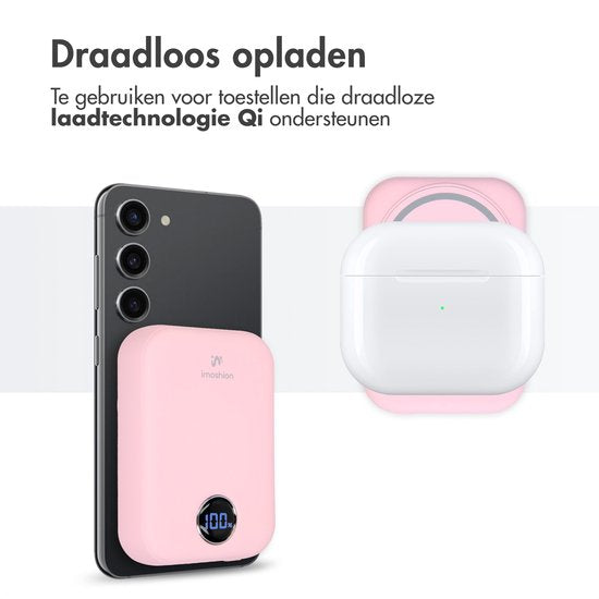 imoshion Powerbank 10000 mAh - Geeignet für MagSafe - Schnellladegerät 22,5W - LED-Anzeige - USB C & USB A - Wireless Powerbank Geeignet für iPhone 12/13/14/15/16 - Pink