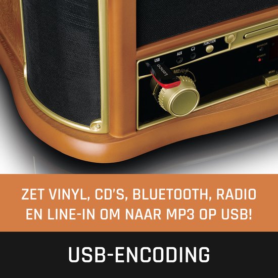 Klassischer Phono-Retro-Schallplattenspieler - Bluetooth - Auto-Stopp - DAB-Radio-CD- und Kassettenspieler - TCD-2571WD - Holz