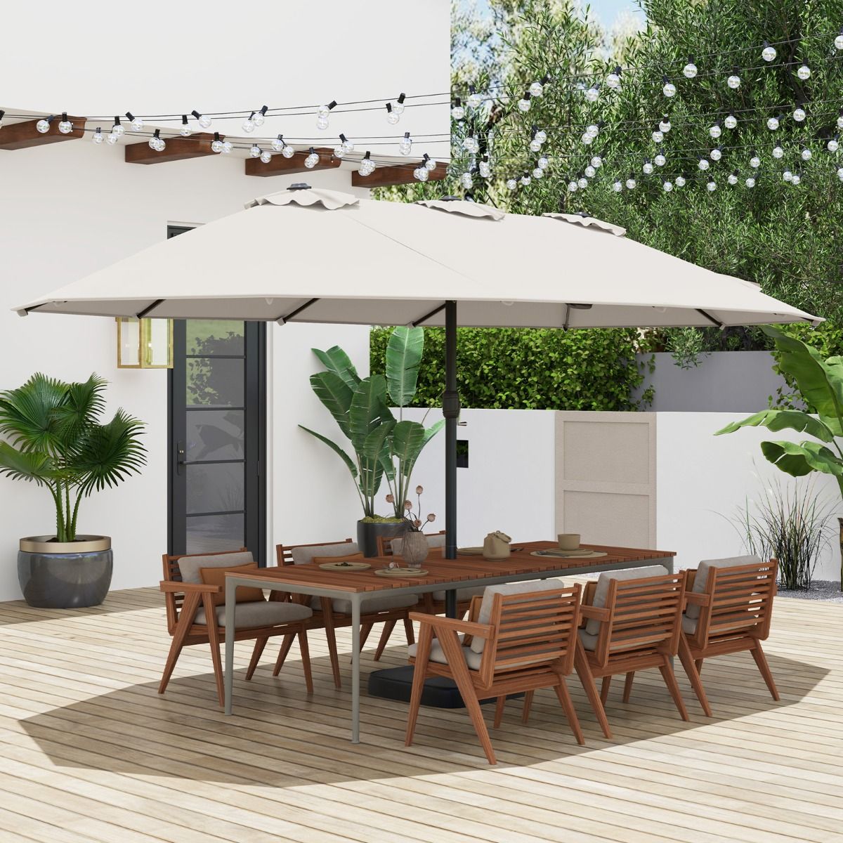 Coast Doppel-Terrassenschirm – stabiler Metallfuß – 12 Streben – beige