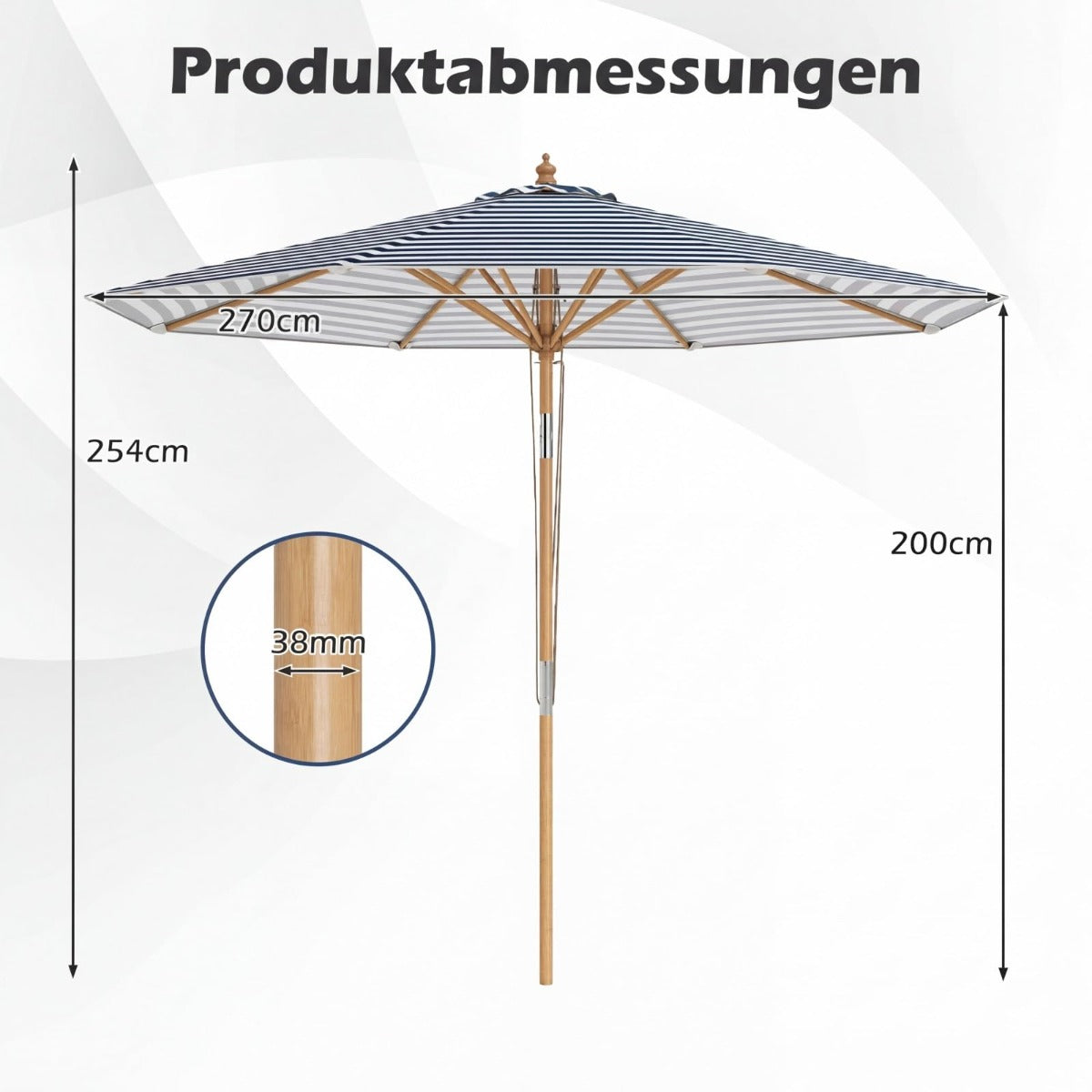 Coast Holz-Sonnenschirm 270 cm – blau-weiß gestreift