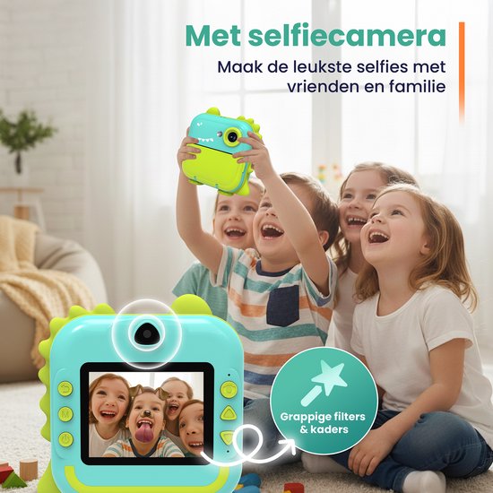 ODESSEY Kinderkamera mit Drucker - Full HD - Selfie-Kamera - 32GB SD-Karte - Foto - Video - Spiele - Digitalkamera Kinder - Fotokamera für Kinder - Dino