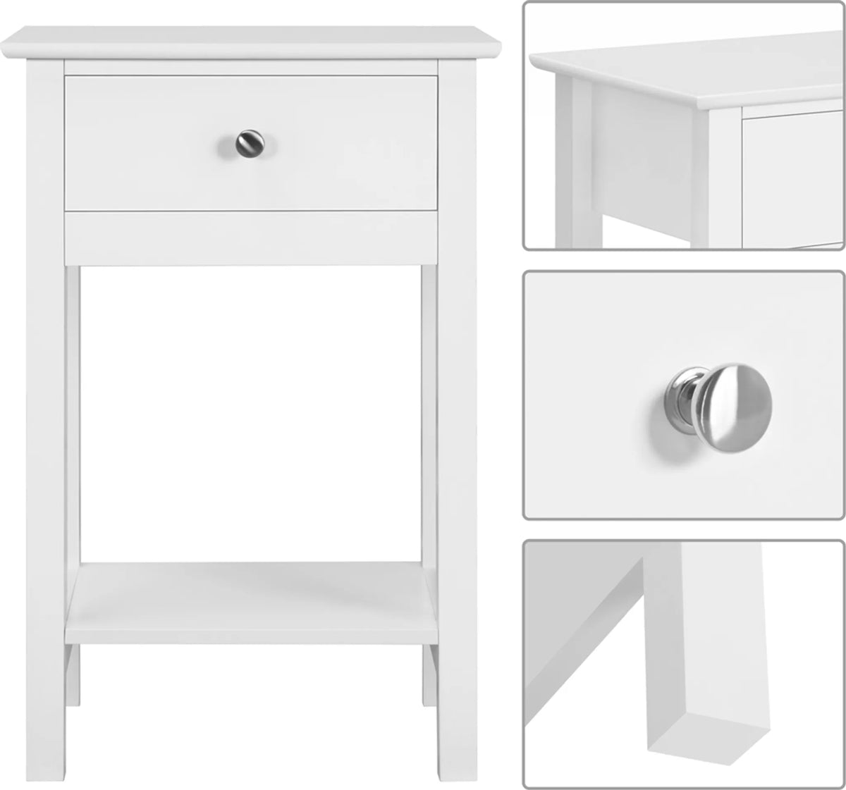 Yaheetech Stilvoller Nachttisch mit Schublade und Einlegeboden 40 x 30 x 61 cm – Zeitloses Weiß – MDF