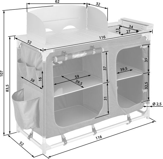 tectake - Campingküche Campingküche - inkl. Windschutz und Ablagefächer - 116x52x107cm - 402920