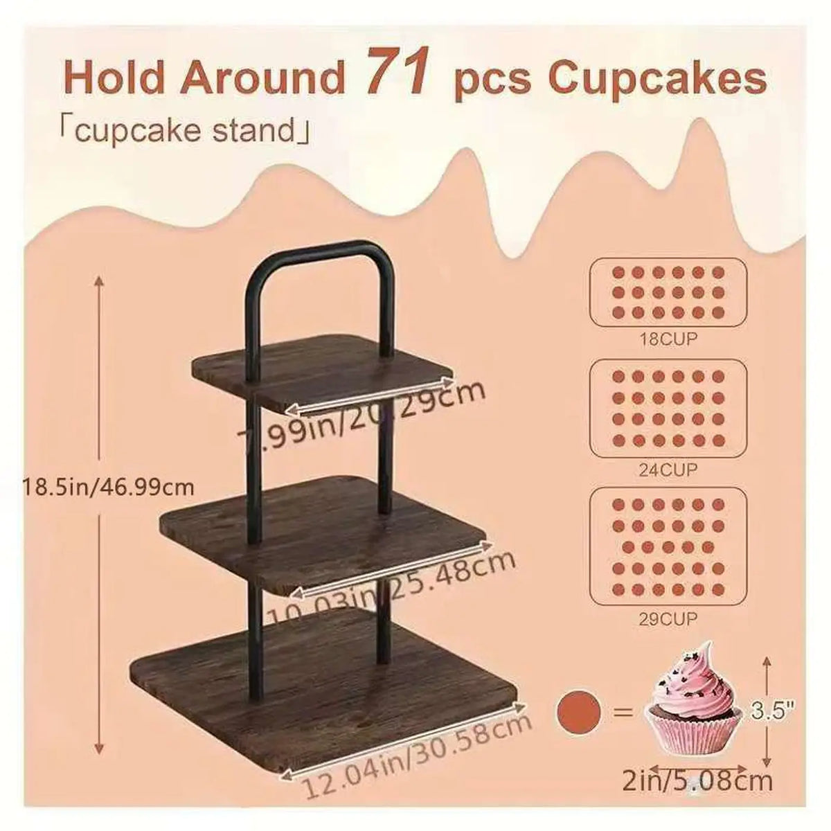 SRD Quadratischer Kuchenständer – Holzimitat im Antik-Look – Braun – Holz