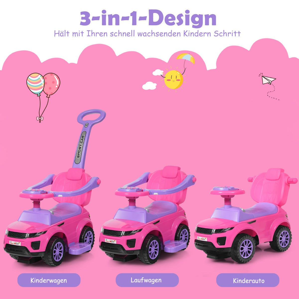 coast 3-in-1 Runabout - 89×43×84 cm - Rosa - Duwauto - Runabout