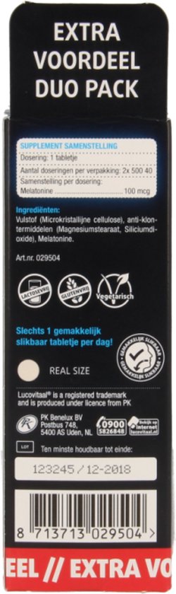 Lucovitaal Melatonin Pur 100 mcg Nahrungsergänzungsmittel – 2 x 500 Tabletten