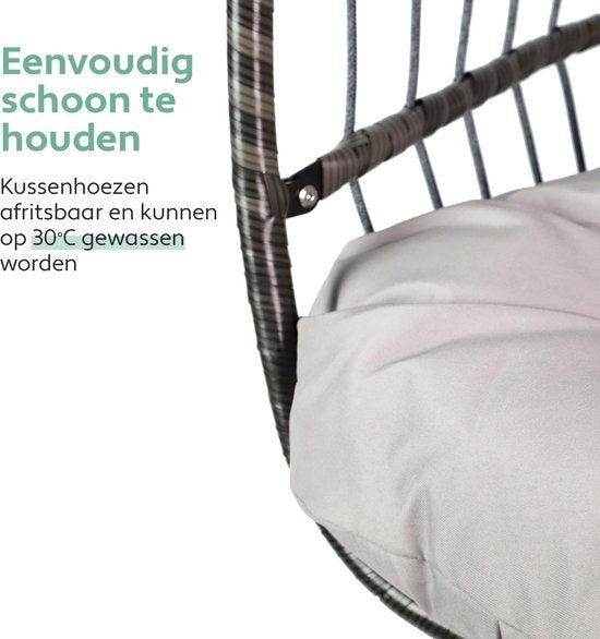 Vita5 Egg Hanging Chair - mit Ständer - für drinnen und draußen - Cocoon Chair - faltbar - bis zu 150kg - inkl. Kissen & Bezug - Hellgrau