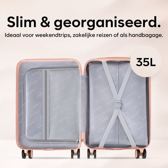 Skycases Handgepäck Koffer - 35L - Leichter Trolley - Spinner-Räder - TSA-Schloss und Laptop-Fach - Mit praktischer Fronttasche - 55 cm - Pink