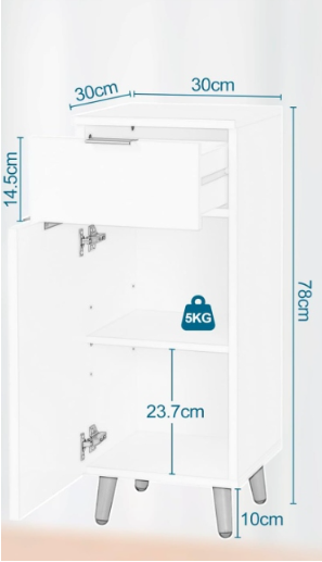 Woltu Waschtischunterschrank – mit 2 Flügeltüren, verstellbarem Einlegeboden und goldenen Details – für die Montage unter dem Waschbecken – weißes und goldenes Verbundholz – 60 x 60 x 30 cm