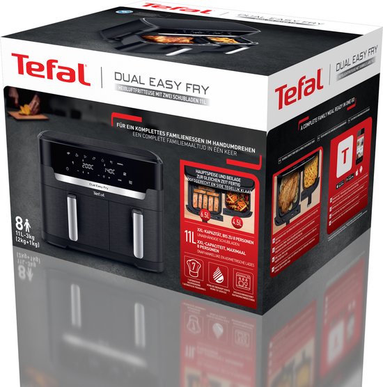 Tefal Easy Fry Dual XXL EY9428 – Doppel-Heißluftfritteuse XXL – 11 l – Einschübe 6,5 l & 4,5 l – 7 Programme – Für 8–10 Personen