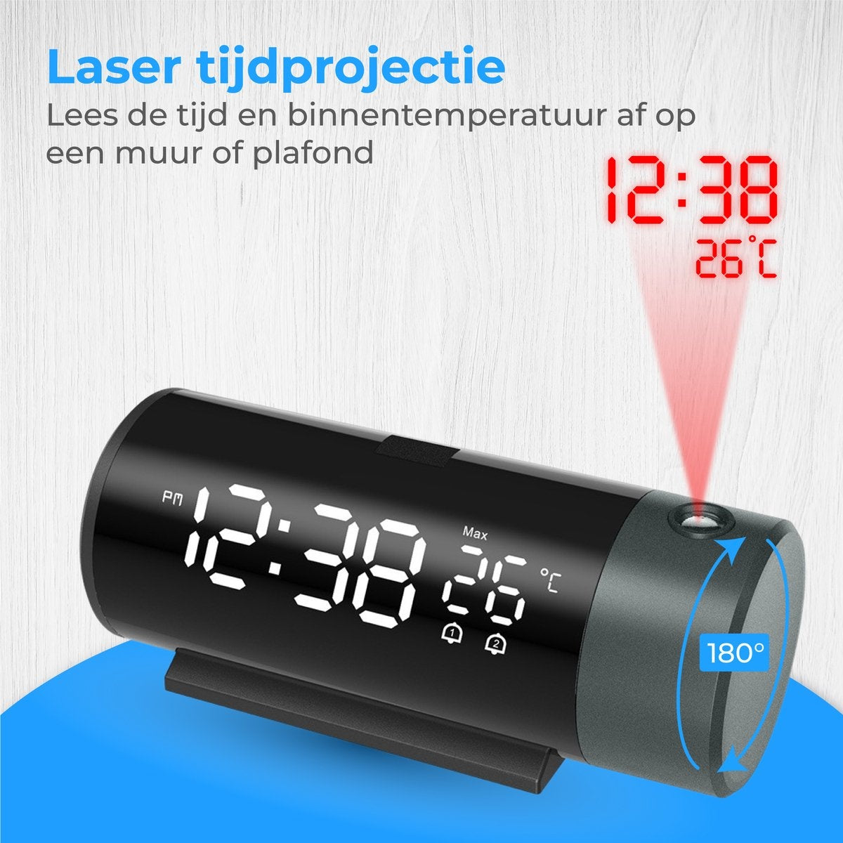 Nuvance - Digitaler Wecker mit Projektion - Digitaler Wecker - mit Snooze-Funktion und Doppelalarm - für das Schlafzimmer - mit USB-Ladeanschluss