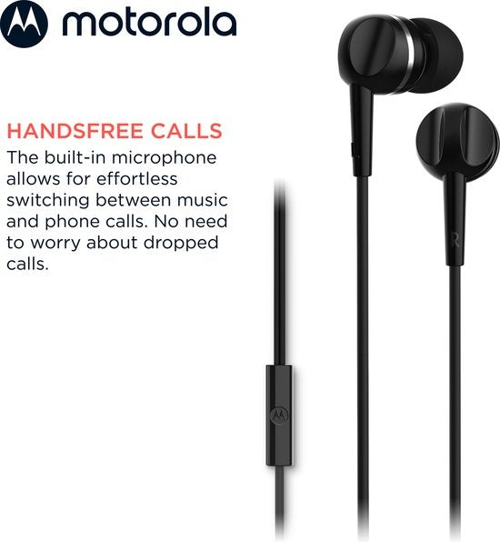 Motorola Ohrstöpsel mit Kabel 105 - In-Ear Ohrstöpsel - Inkl. 6 Silikon Ohrstöpsel in S, M und L - In-Line Mikrofon - Kristallklarer Klang - Schwarz