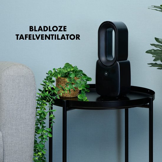 Lifetime Air Bladeless Fan - Leiser Ventilator mit drei Geschwindigkeiten - Kabelloser Tischventilator - Tischventilator mit LED-Stimmungslicht - USB-C wiederaufladbar - Kompaktes Design - 5W - Schwarz