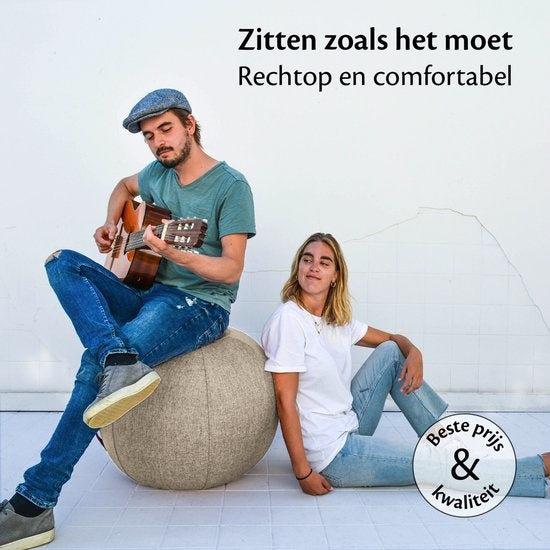 Bckz Sitzball Büro und Zuhause 65 CM - Luxus-Yoga-Ball - Sitzball mit Hülse - Ergonomischer Bürostuhl-Ball - Leinen Sand Grau