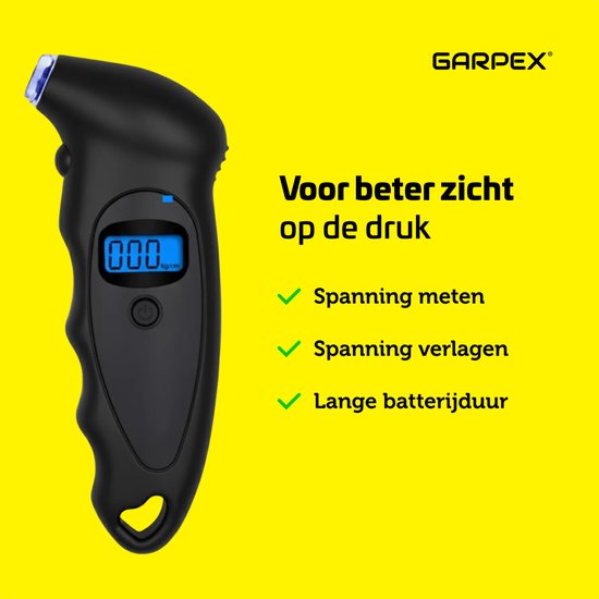 Garpex® Reifendruckmesser - Reifendruckmesser - Eingebaute Taschenlampe - Digital - Druckmesser