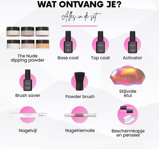 Moods Gellac Dipping Powder Starters Kit - The Nude - 6 Kleuren - Für Acryl Nagels - Dip Nagels