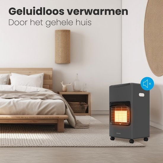 Auronic Mobiler Gasherd - mit Rädern - bis zu 60 mÂ² - inkl. Gasdruckregler und Gasschlauch - Grau