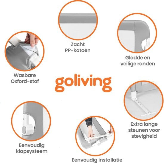 Goliving - Zusammenklappbares Bettgitter - 120 x 45 cm - Grau