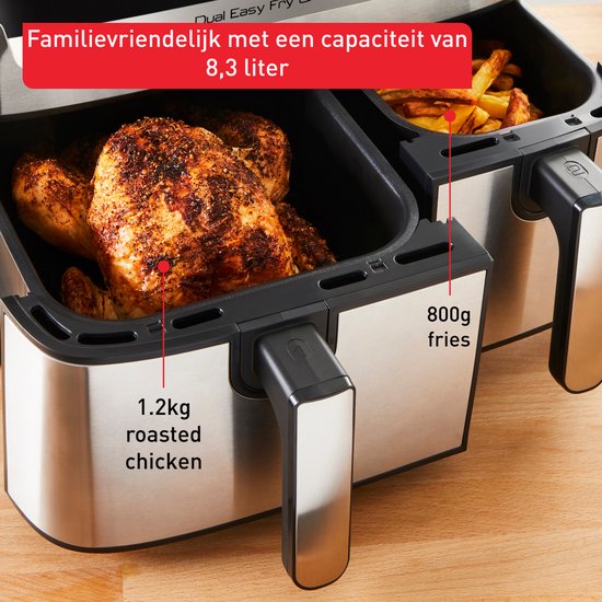 Tefal Dual Easy Fry & Grill EY905D – Heißluftfritteuse XXL – Edelstahl – 2700 W – 8,3 l