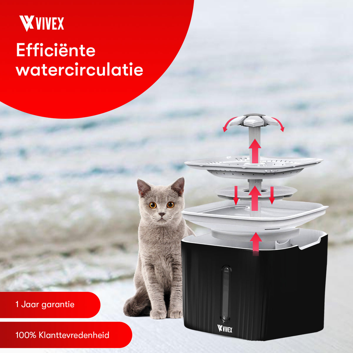 Vivex® Trinkbrunnen - Trinkbrunnen für Katzen und Hunde - Inkl. 5 Filter und Reinigungswerkzeug - Leise wie ein Mäuschen
