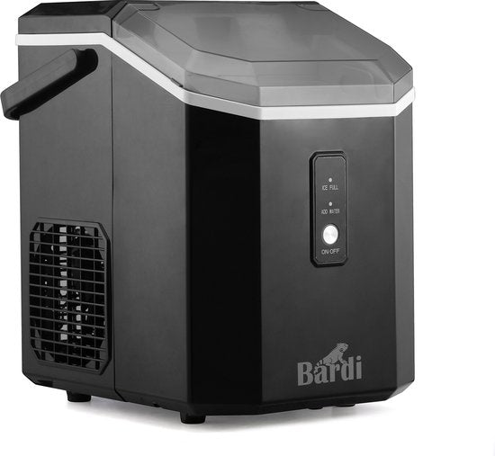 Bardi 1,1 l – Nugget-Eismaschine Square – Crushed-Ice-Maschine mit Eislöffel – 15 kg/24 Stunden – Eiswürfelmaschine – Mit luxuriösem Thermobecher – Schwarz