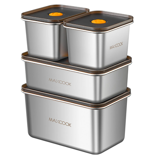 Maxcook Edelstahl-Lebensmittelbehälter, 4er-Set – Silber – Edelstahl 304