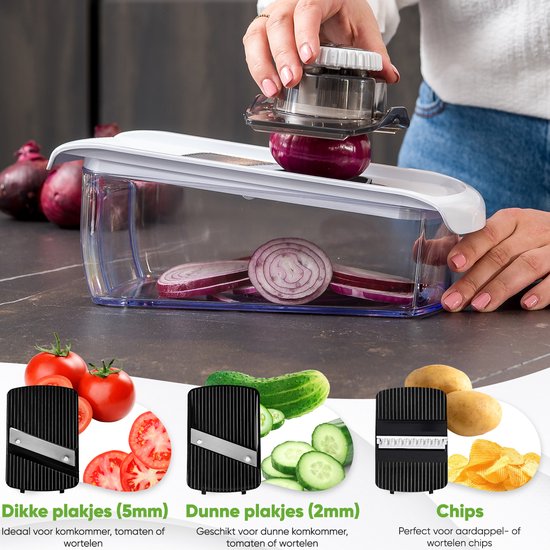 Stosh Mandoline - Gemüseschneider - Zwiebelschneider - Spiralschneider - Reibe - Kunststoff - 11 Stück - BPA frei