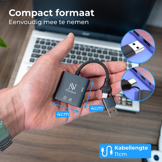 Nuvance SD-Kartenleser – SD-Kartenleser – 3-in-1 – SD-Kartenleser – USB-C & USB-A – Micro-SD-Kartenleser – TF-Karte