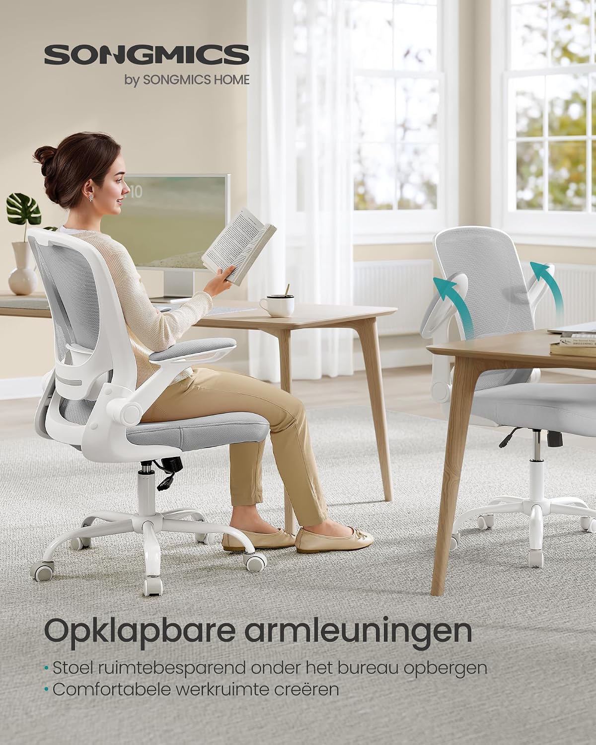 Songmics KIME ergonomischer Bürostuhl – Hellgrau – 64 x 64 x (99–107) cm