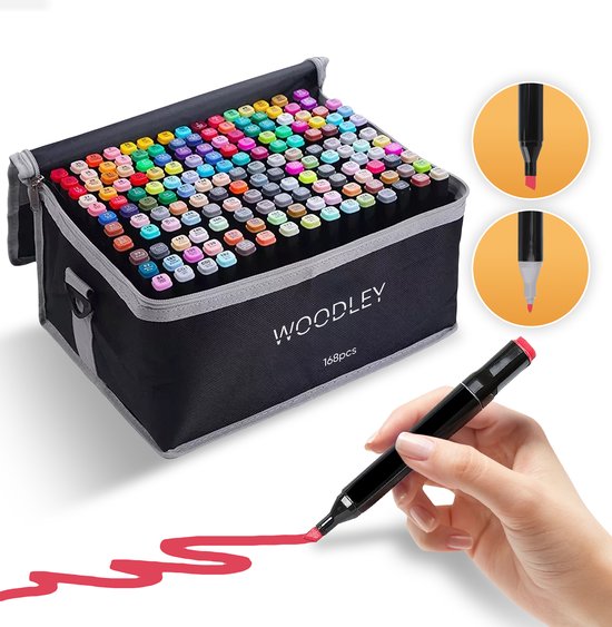 Woodley - Double-sided Markers - Doppelseitige Marker - Twinmarker - Für Erwachsene und Kinder - 168 Farben