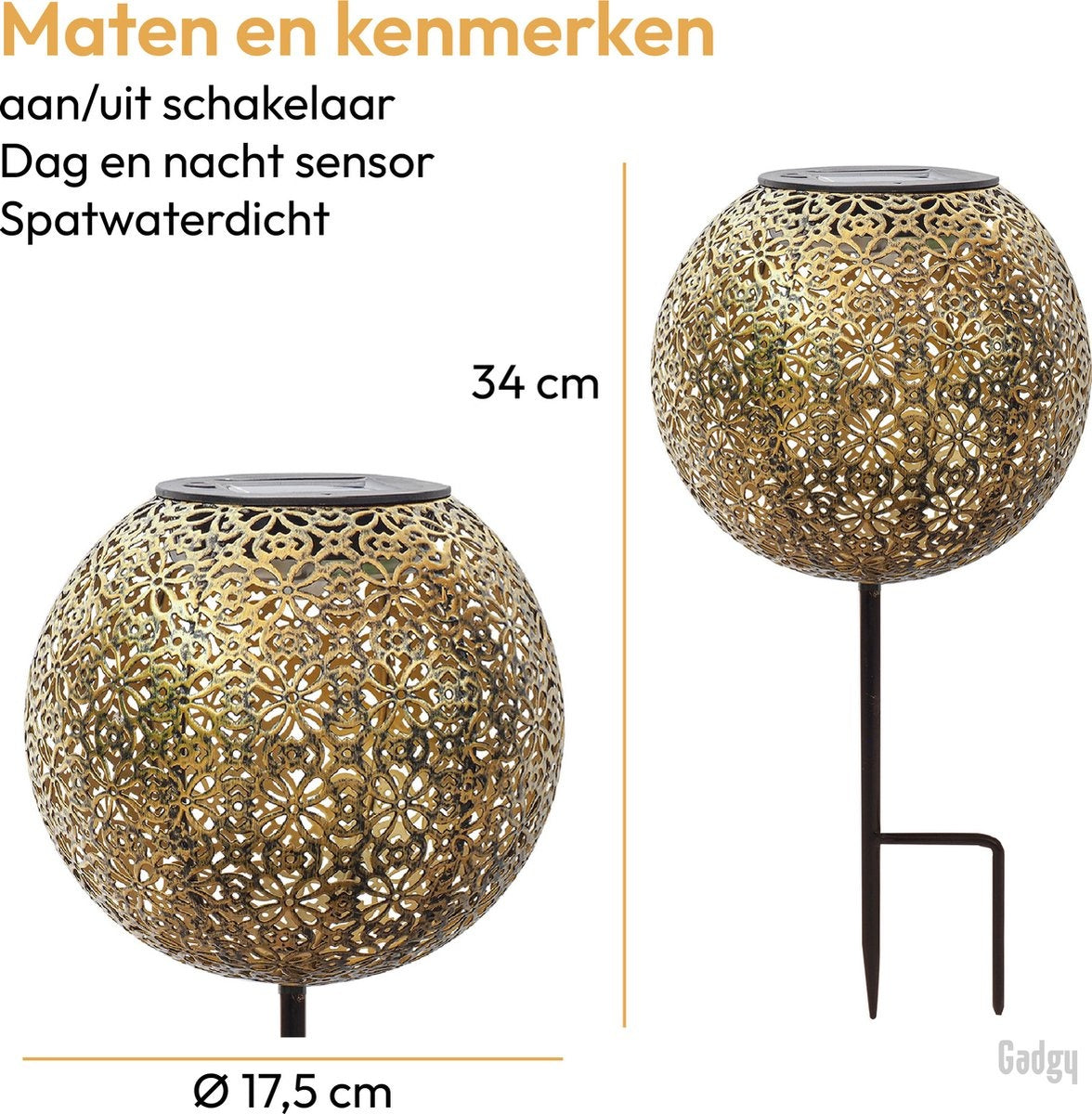 Gadgy Solar Gartenweg mit Erdspieß - Solar Gartenleuchten - 2er Set - 34 hoch - Bronzefarbenes Metall - Solarbetriebene Gartenleuchten - Led Außenbeleuchtung mit Sensor - Gartenfackel - Gartenpfahl - Gartenlaterne