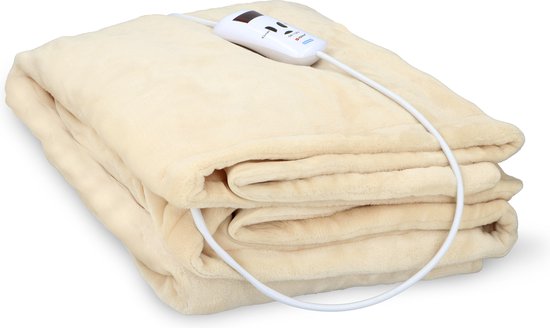 alpina Heizdecke Elektrische Oberdecke 130 x 180 cm – Elektrische Heizdecke für eine Person mit Timer (1–9 Stunden) – Kuscheldecke mit 10 Heizstufen – Waschbare Überwurfdecke – Flanell – Beige