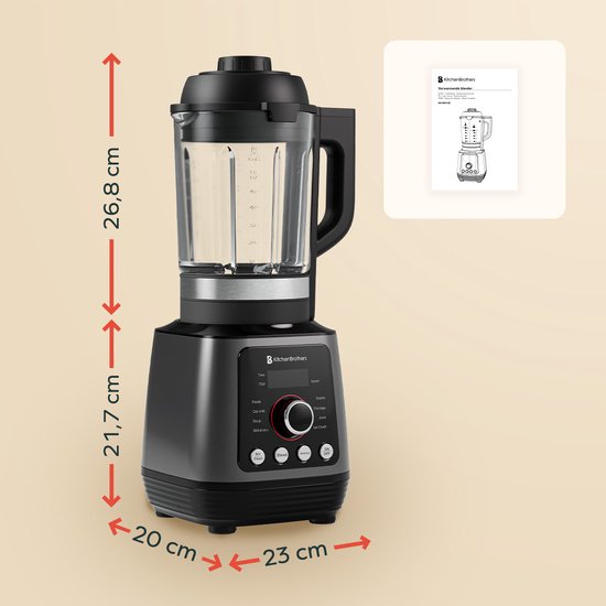 KitchenBrothers Blender - Thermoblender - 1.75L - Kochfunktion - 700+1000W - Smoothie Maker - Ice Crusher - Schwarz