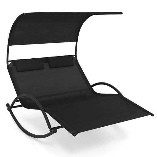 Coast 2-Personen-Schaukelstuhl mit Sonnendach - 182 x 137 x 165 cm - Schwarz