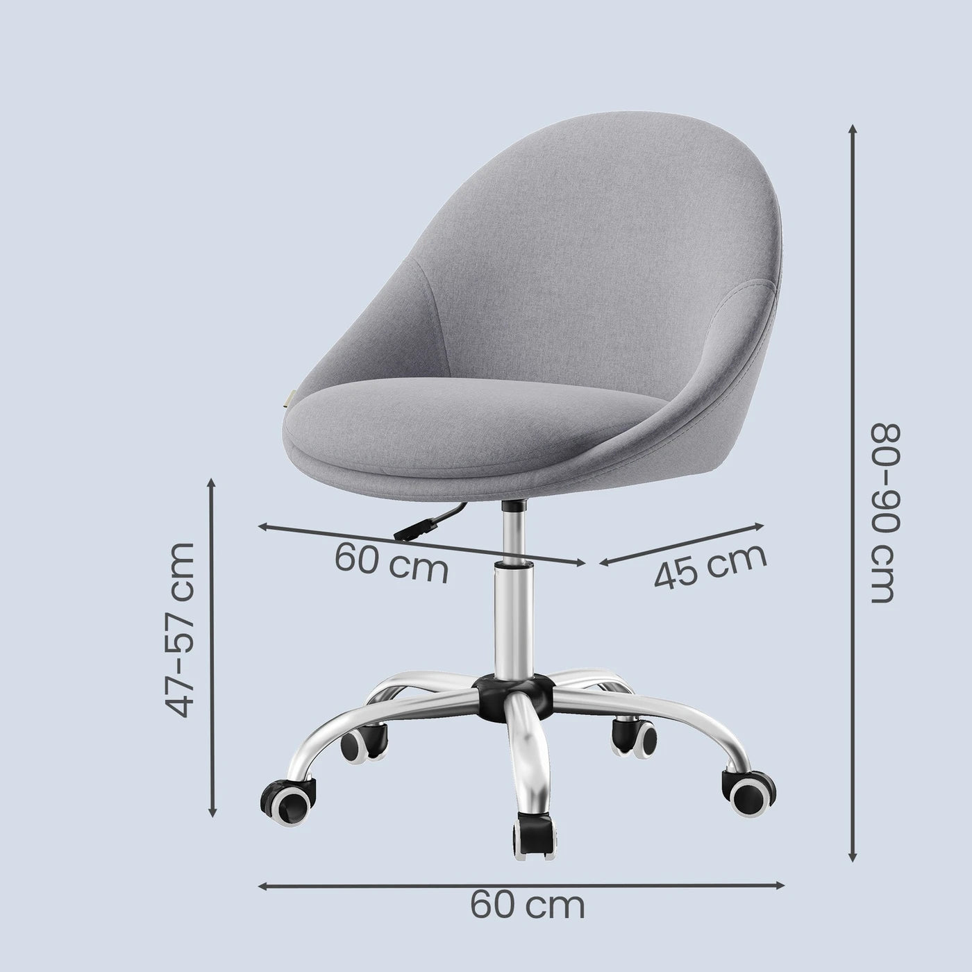 Ochama-Bürostuhl – Grau – Baumwoll-Leinen-Mischung – Höhenverstellbar – Drehbar mit Rollen – 60 x 60 x 80–90 cm
