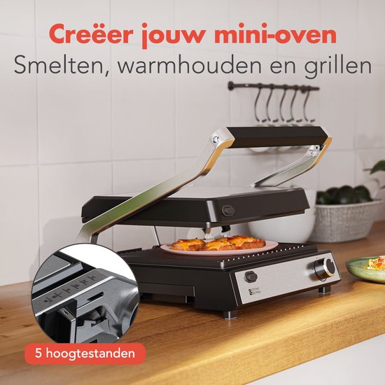 KitchenBrothers Contact Grill Deluxe - Grillgerät - Abnehmbare Grillplatten - Panini Grill - 5 Höheneinstellungen - 2000W - Edelstahl