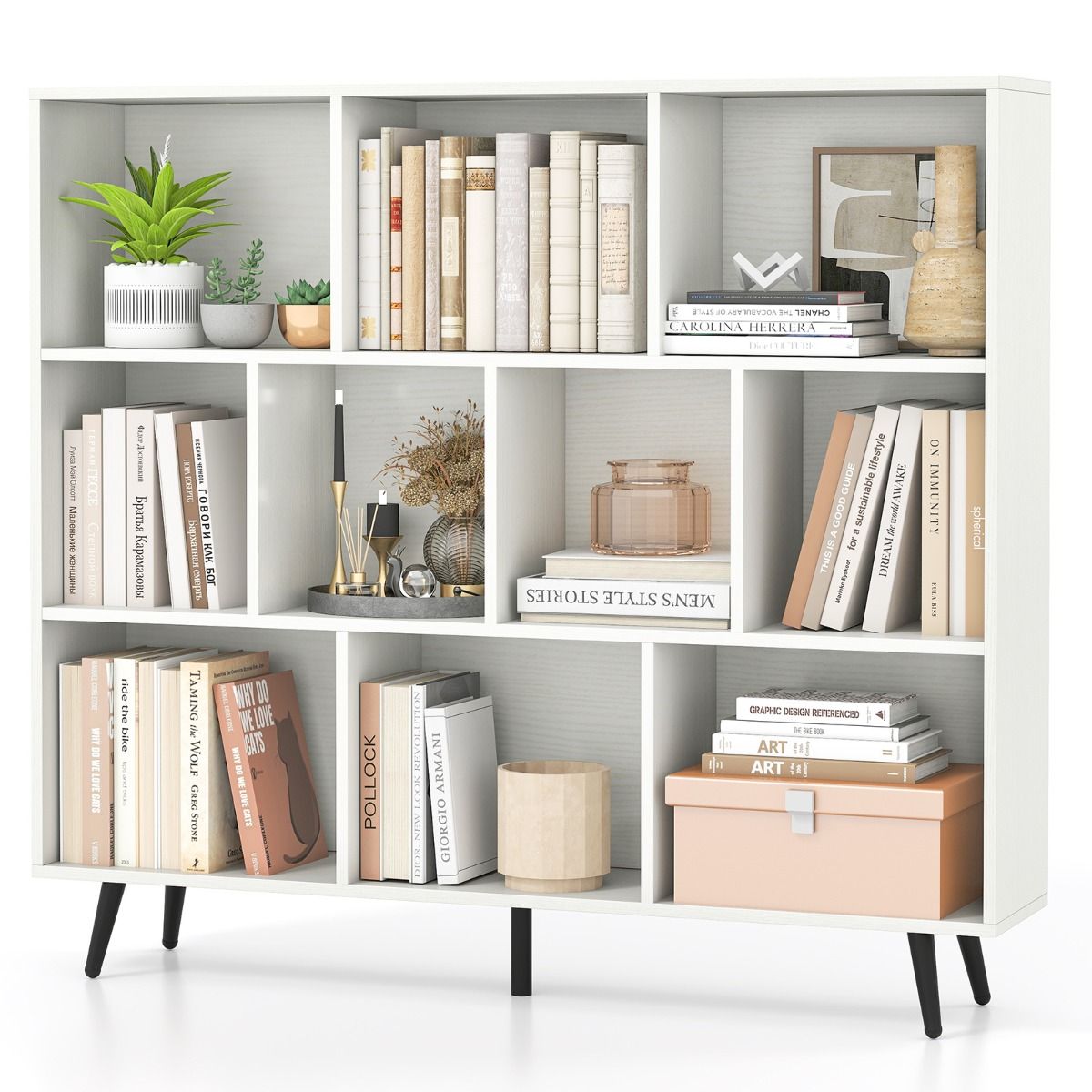 Coast Bücherregal mit Fächern – Standregal – 3 Ebenen – weiß und schwarz – 120 x 24 x 107 cm