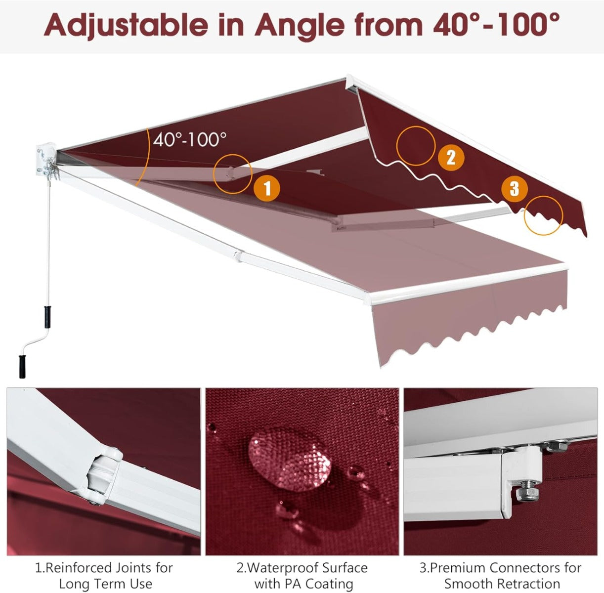Coast 2,5 x 2 m weinroter Fallschirm mit manueller Glocke und UV- und wasserbeständigem Tuch