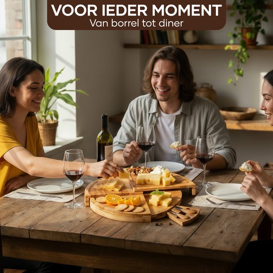 Villux Tapas-Brett – Snack-Brett – Servierbrett – Käsebrett – Häppchenbrett – inklusive Käsemesser – Tapas-Brett aus Bambus – rundes Snack-Brett – inklusive E-Book – ø 38 cm