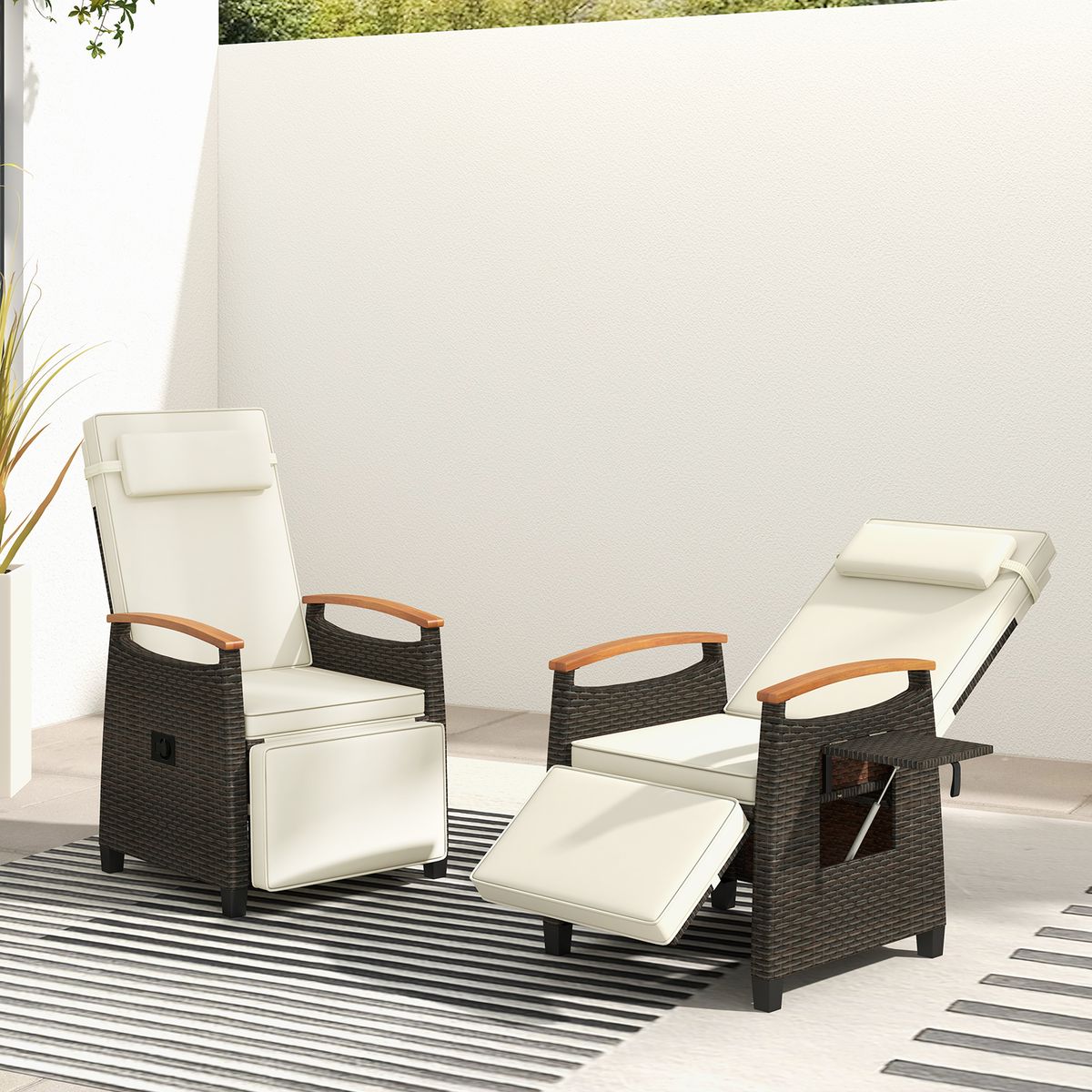 Coast Relaxsessel aus Rattan – verstellbare Rückenlehne und Fußstütze – weiß – 1er-Set