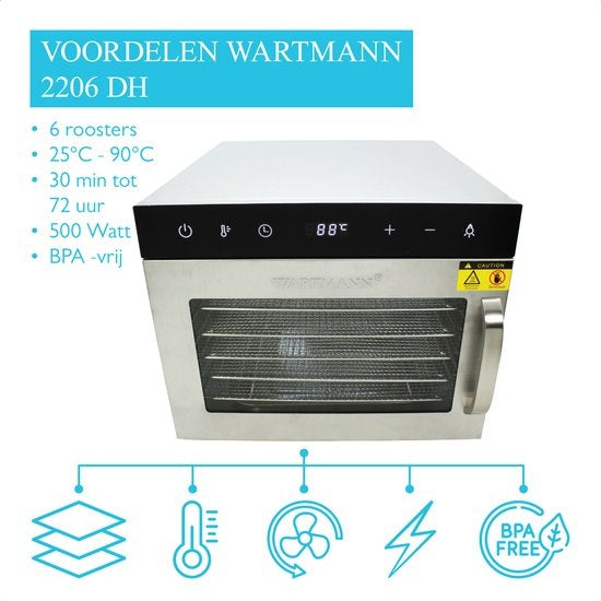 Wartmann 2206 DH Lebensmitteltrockner, Trockenschrank, Dehydrator, Edelstahl, 6-lagig.