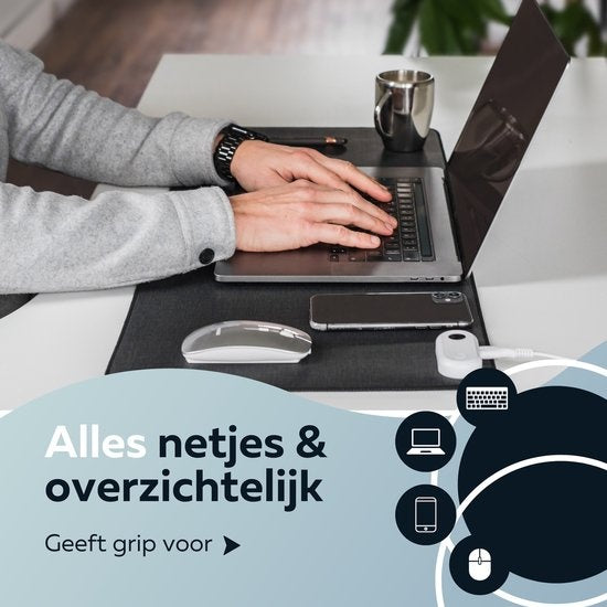 WURK Professional Beheizte Schreibtischunterlage - 30â„ƒ bis 50â„ƒ - Schreibtisch-Organizer - Inklusive Kabelclip - Schwarz - 80x33